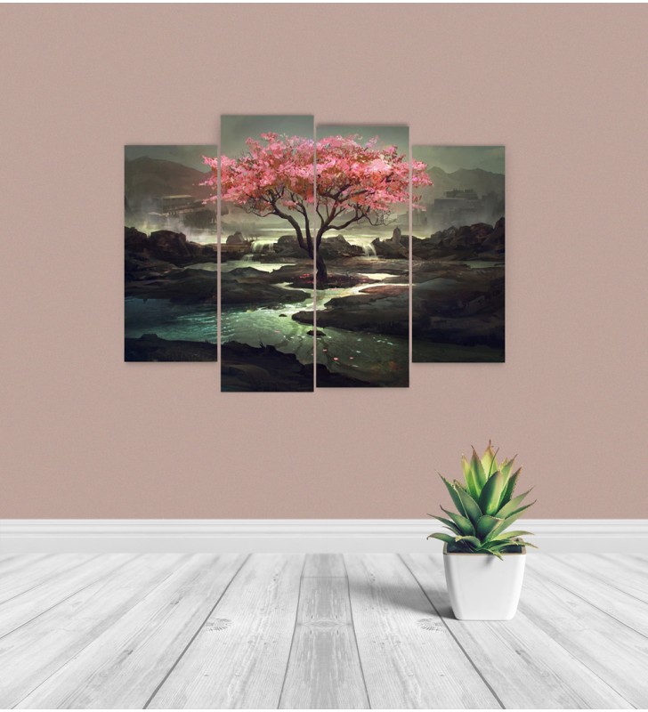 Tετράπτυχος πίνακας σε καμβά Cherry blossom tree