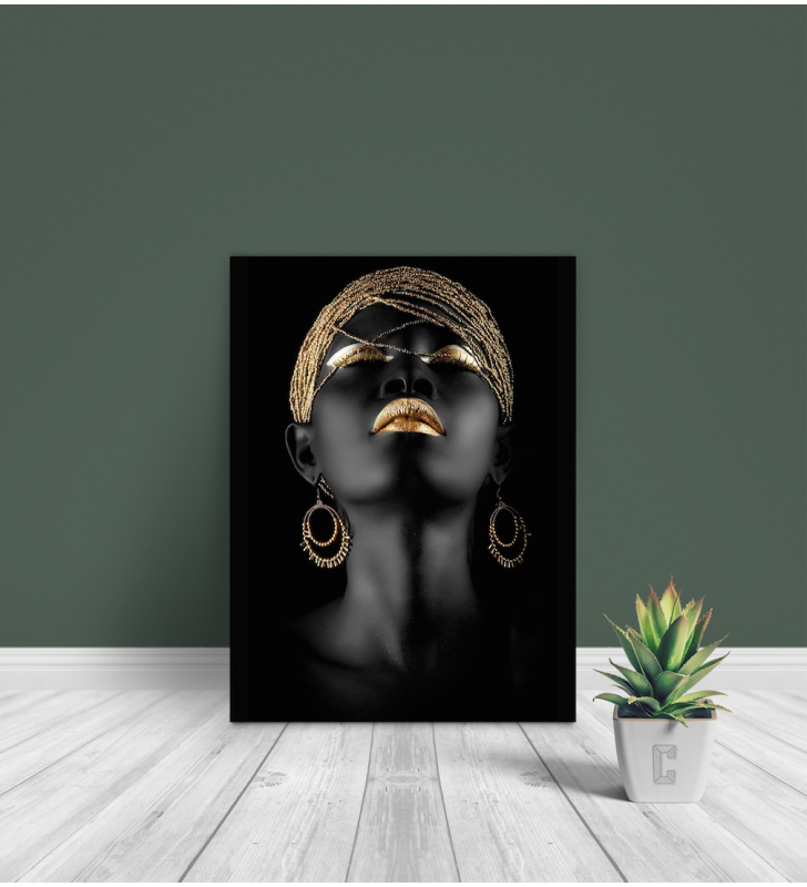 Πίνακας Σε Καμβά : woman dark skin gold makeup art