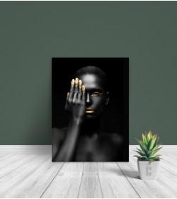 Πίνακας Σε Καμβά : woman dark skin gold makeup art 3