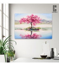 Πίνακας Σε Καμβά Ροζ Δέντρο σε λίμνη
