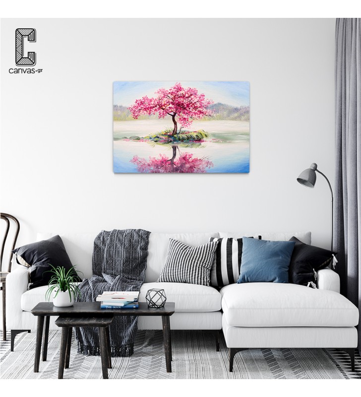 Πίνακας Σε Καμβά Ροζ Δέντρο σε λίμνη