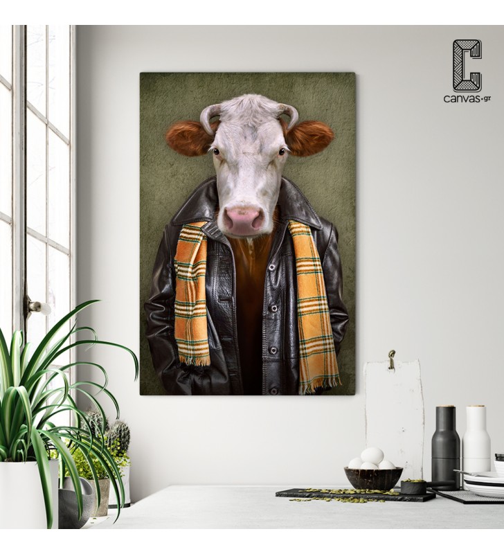 Πίνακας σε καμβά Cow in Clothes Surrealistic art