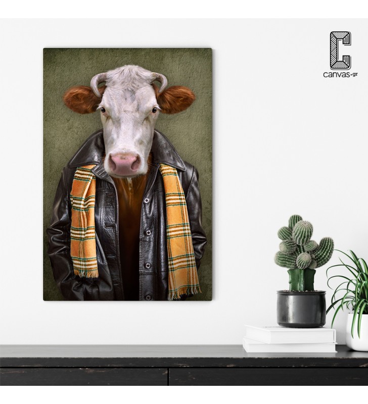 Πίνακας σε καμβά Cow in Clothes Surrealistic art