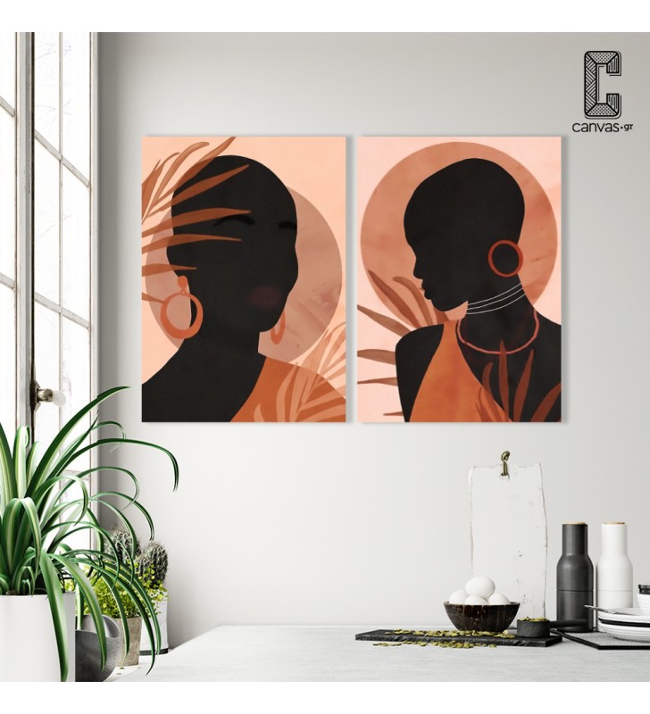 Σύνθεση με πίνακες καμβάδες 60x40 - 2 Τεμάχια - African Lady Painting